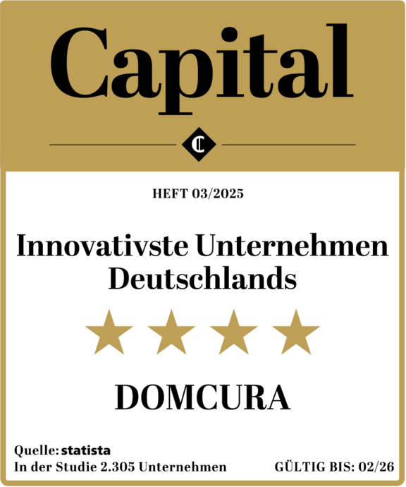 Capital-Auszeichnung 2023: DOMCURA gehört zu den innovativsten Unternehmen Deutschlands, bewertet mit 4 von 5 Sternen.